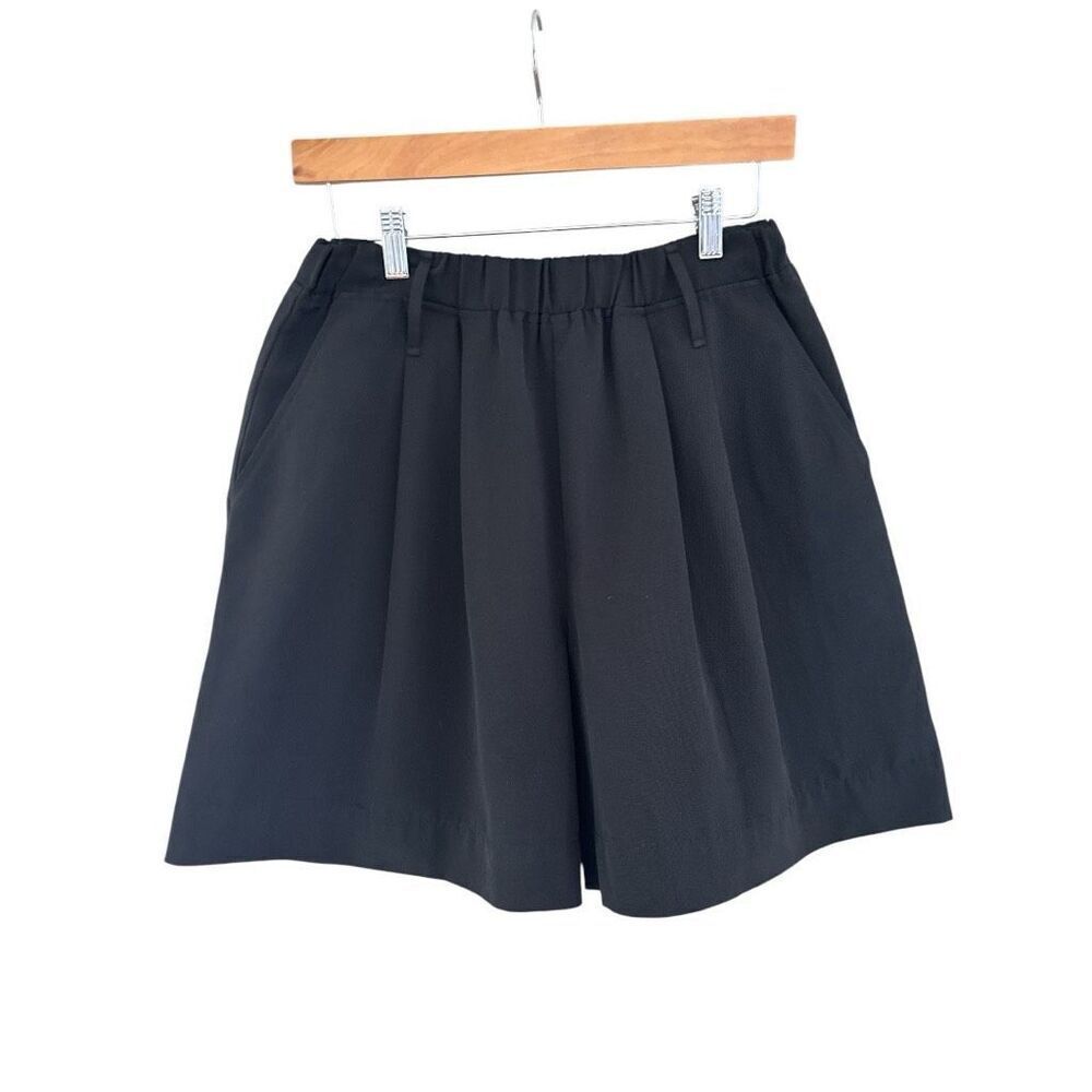 STAUD Womens Elastic Waist Pleated Front Cotton Blend Pull-on Shorts Black Small